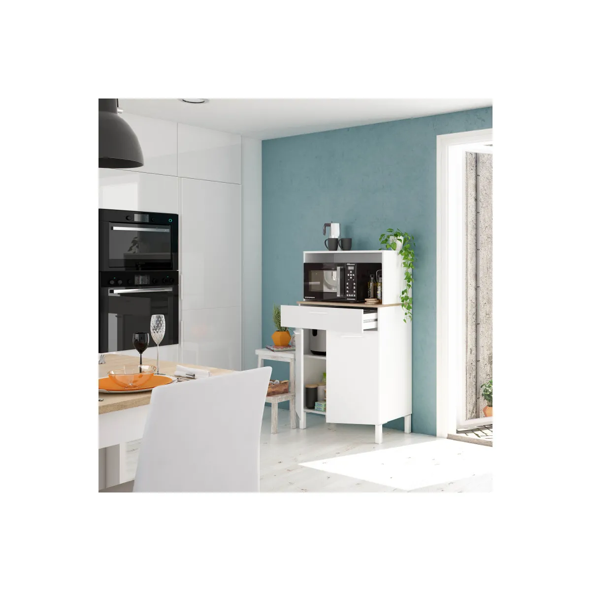 Loungitude Buffet de cuisine ÉMILE - Blanc et bois