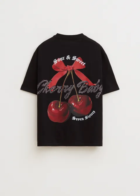 T-shirt met print kers zwart (ZWART)