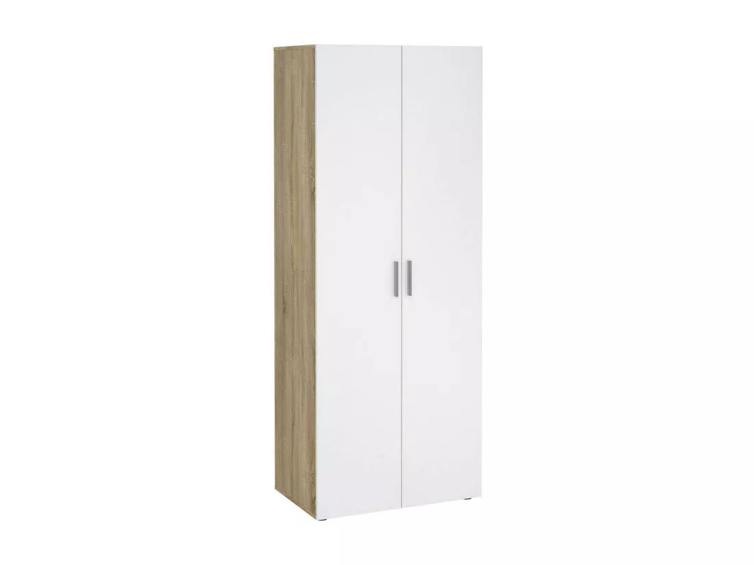 Garde-robe 2 portes Dscamacc, Meubles de chambre, Penderie de plain-pied, Placard à vêtements, 79x50 h201 cm, Chêne et Blanc