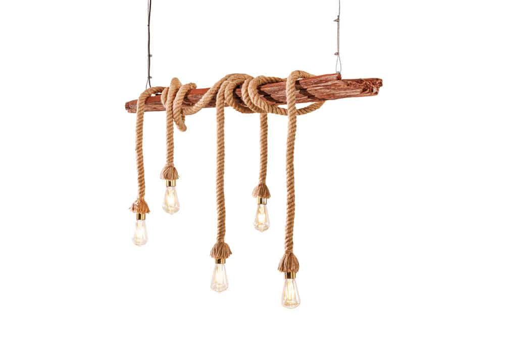 Maritime Hängeleuchte SEVEN SEAS 110cm Massivholz Seil Deckenlampe 5 Leuchten