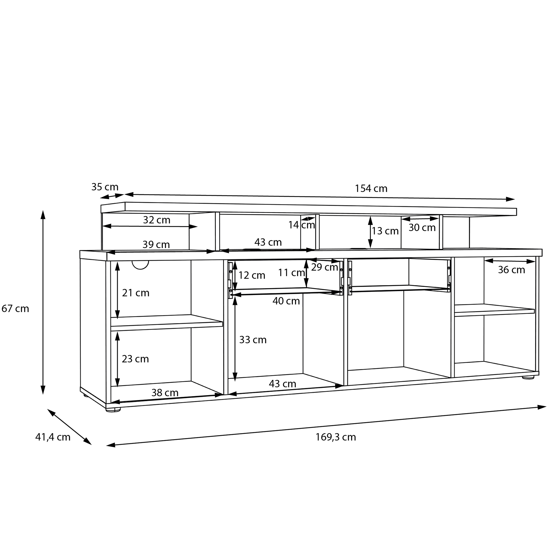 Lowboard - weiß - Artisan Eiche - 169 cm