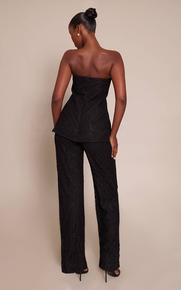 Noir Combinaison Pantalon Droit À Superposition Bandeau En Dentelle