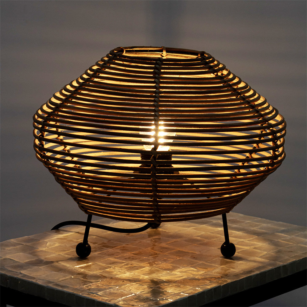 Lampe à poser - esteban - en rotin - marron - cezare - ø32cm