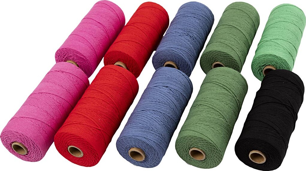 Knyttegarn - Tykkelse 1 MM - L 315 M - Tynd Kvalitet 12/12 - Stærke Farver - 10X220 G