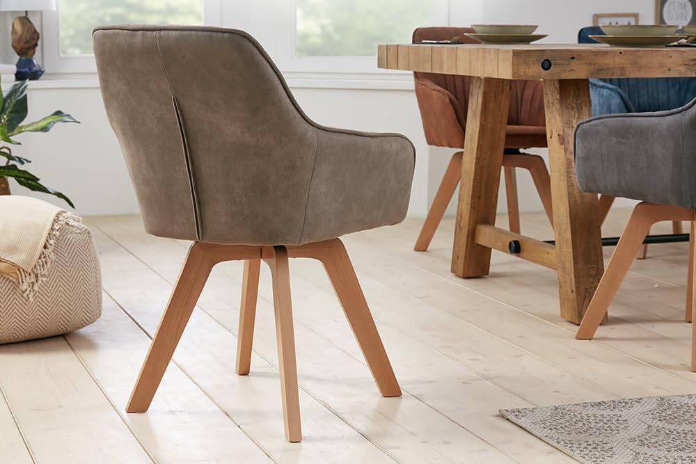 Riess Ambiente Drehbarer Design Stuhl Livorno Vintage Taupe Buchenholz Beine Esszimmerstuhl Küchenstuhl Besucherstuhl
