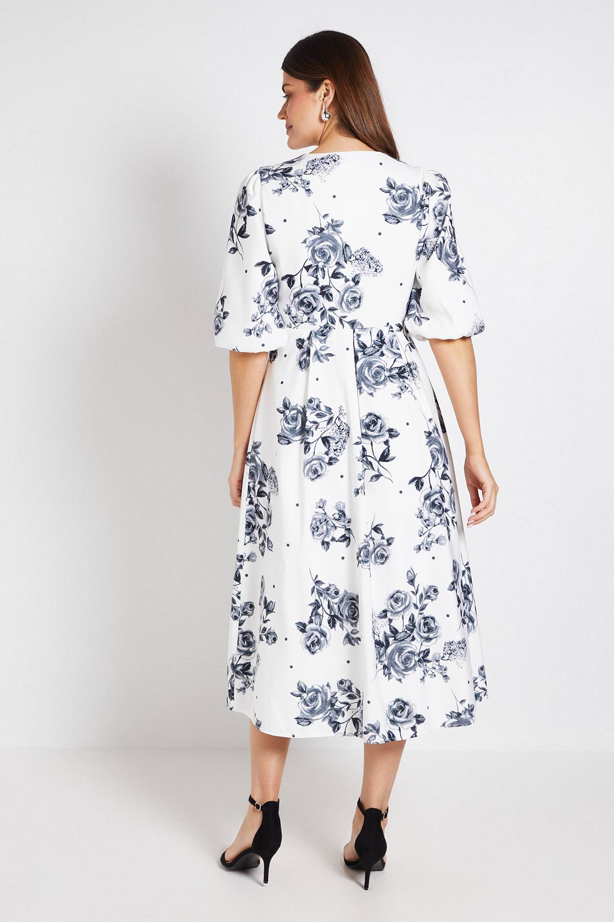 Wallis Robe Midi En Sergé Ottoman À Pois Floraux Avec Boutons