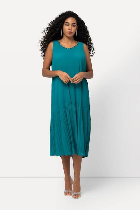 Plisseekleid, A-Linie, V-Ausschnitt, ärmellos, Maxikleid