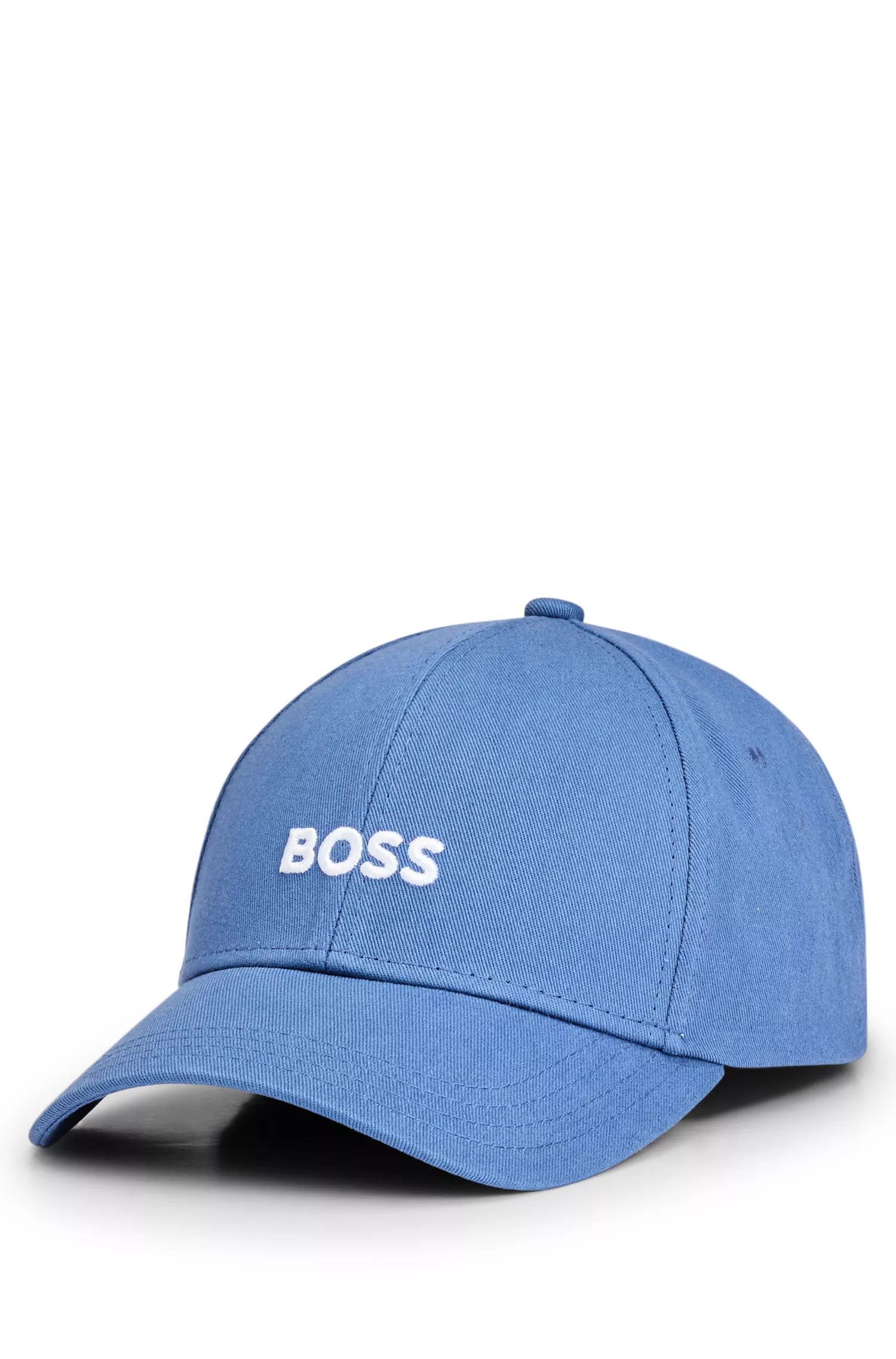 Boné BOSS de seis painéis em sarja de algodão preta com logotipo bordado.