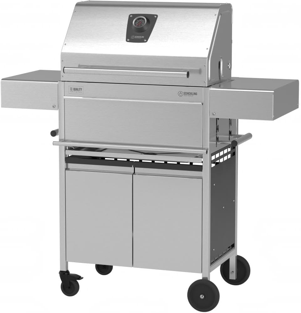 Schickling Holzkohlegrill 'Willy L - Deluxe' Edelstahlgrill Grillwagen, Rechteckig, 100% Edelstahl, Holzkohle-Grill mit Deckel, Made in Germany - Direkt vom Hersteller