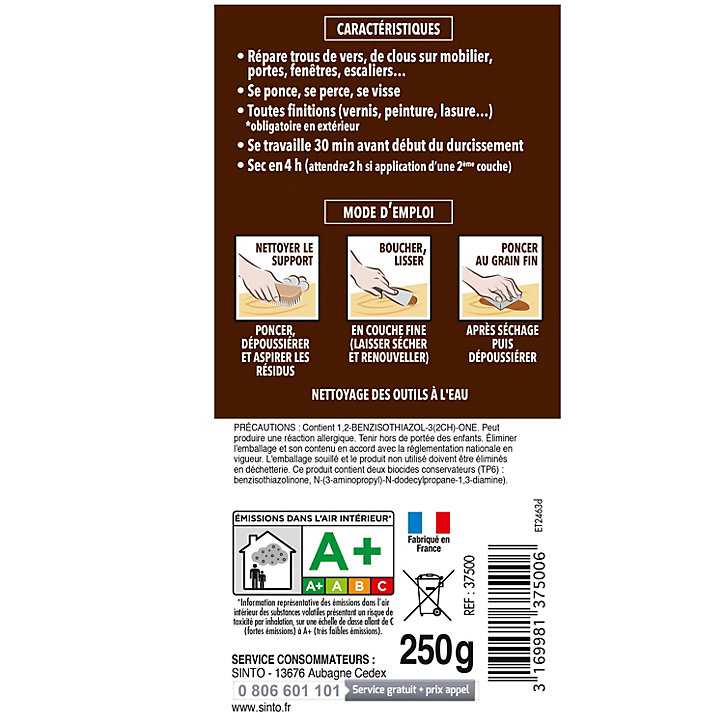Pâte à bois à l'eau Pin Sintobois 250g
