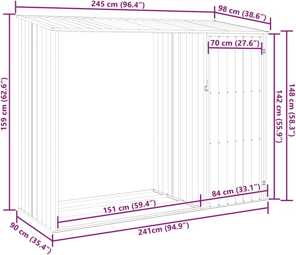 vidaXL Garten Brennholzlager Kaminholzunterstand Brennholzregal Unterstand Gerätehaus Gartenhaus Schuppen Grün 245x98x159cm Verzinkter Stahl