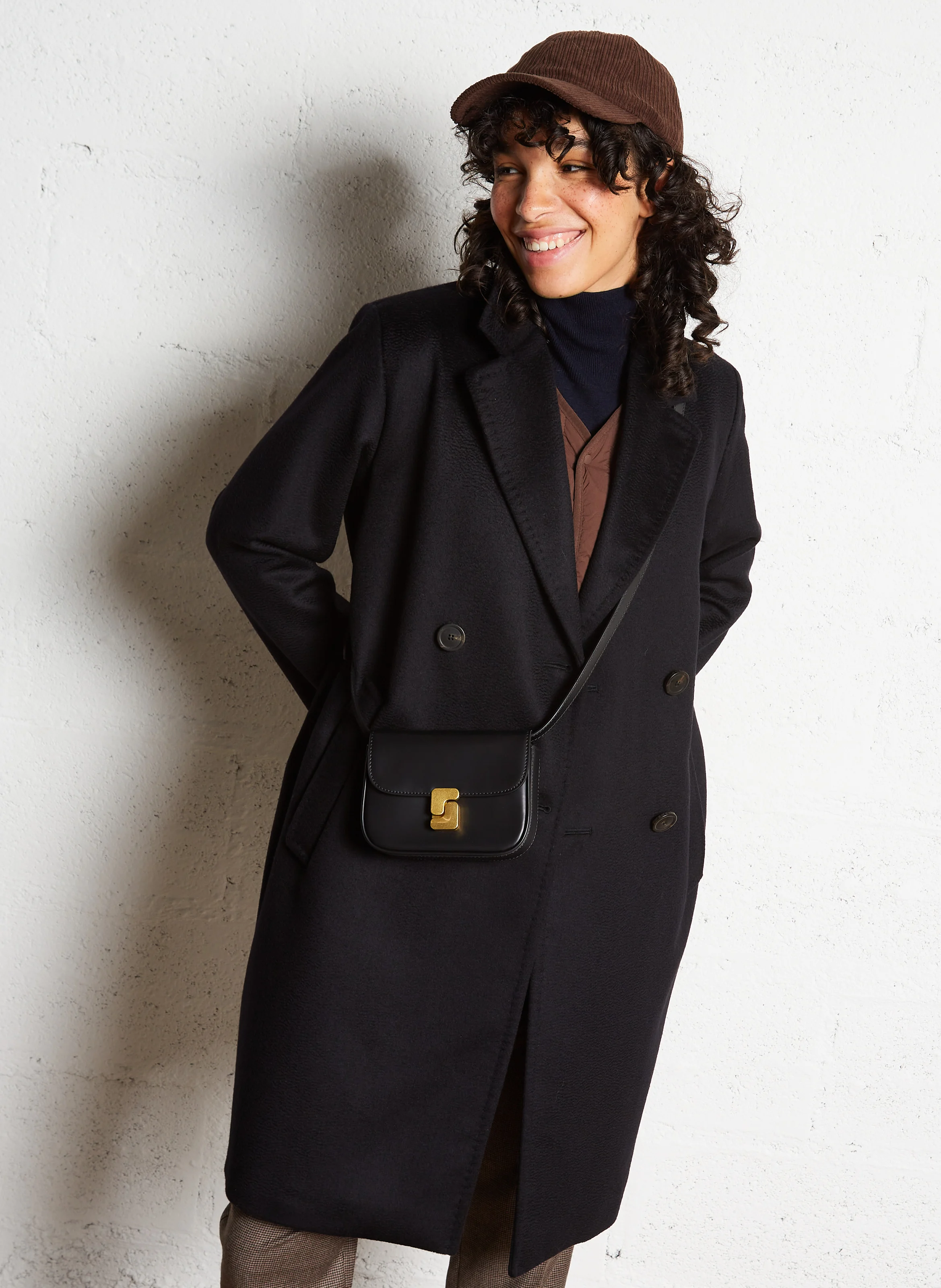 ZUM - Manteau droit col tailleur en laine | Noir