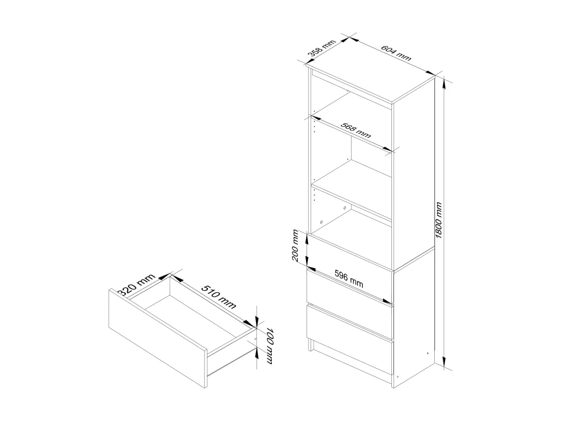 Bibliothèque de bureau AKORD R60 Chêne Sonoma 60 cm 3 tiroirs façade Chêne Sonoma mat 3 étagères 60x35x180 cm