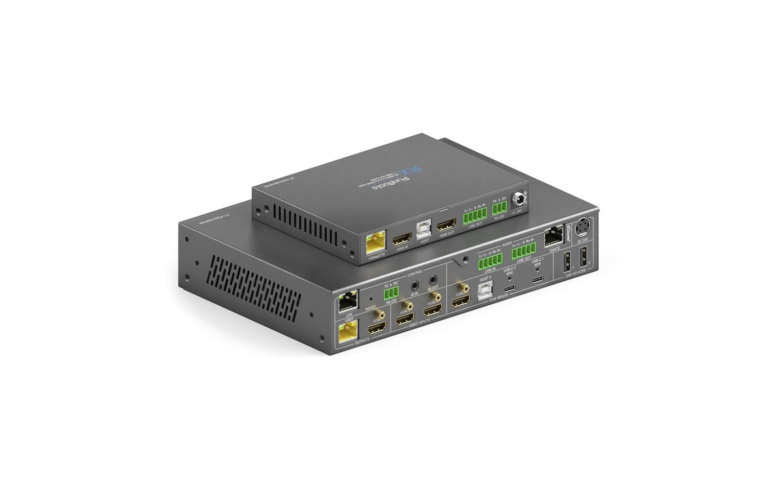 Switcher PT-PSW-52KVM 4K (60 Hz 4:4:4)<br>PureTools - 18 GBps USB-C KVM-Switcher mit Dante und Multiview, 4K (60 Hz 4:4:4) über USBC / HDMI+USB, inkl. Multiview und Dante