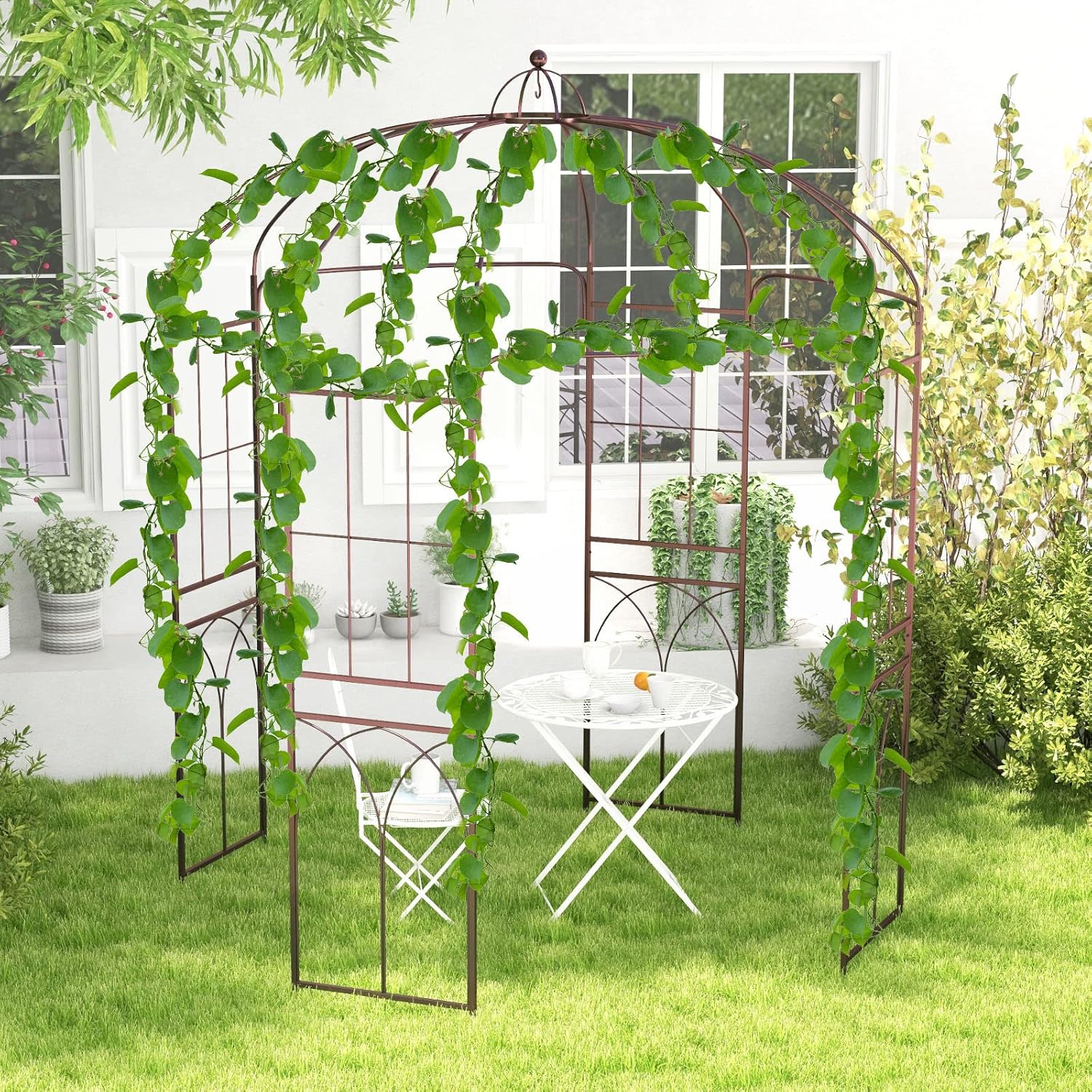 COSTWAY Rosenbogen, Metall Torbogen Rankhilfe Rankgitter Rankbogen Gartenbogen, Rosenpavillon für Kletterpflanzen, Hochzeit, 211 x 211 x 256 cm