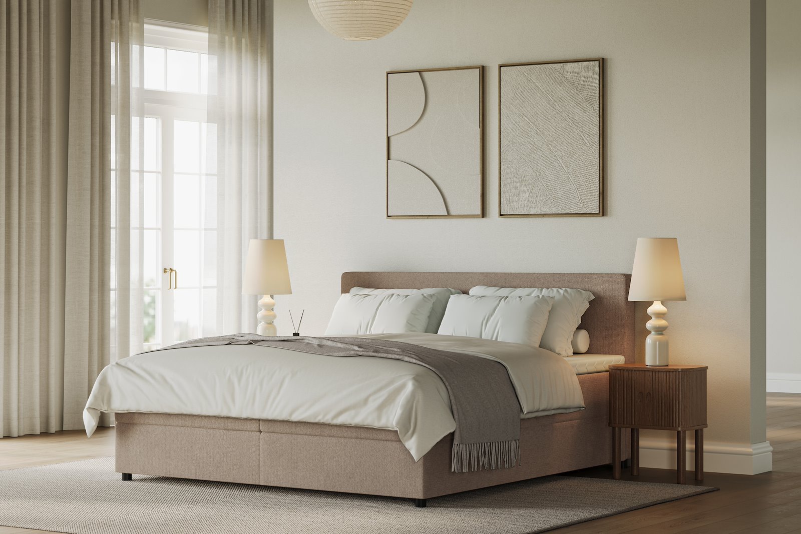 Premium 10 oppbevaringsseng 140x200 cm Magasinseng med oppbevaring, åpnes fra siden. I tekstil storm 06 mørk beige, med fast fasthetsgrad og premium 10 overmadrass,sorte ben. Sengegavl selges separat.