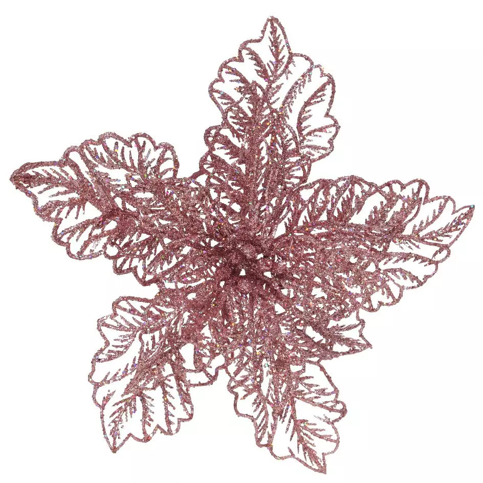 Poinsettia de Noël paillettes sur clip (D23 cm) Rose poudré