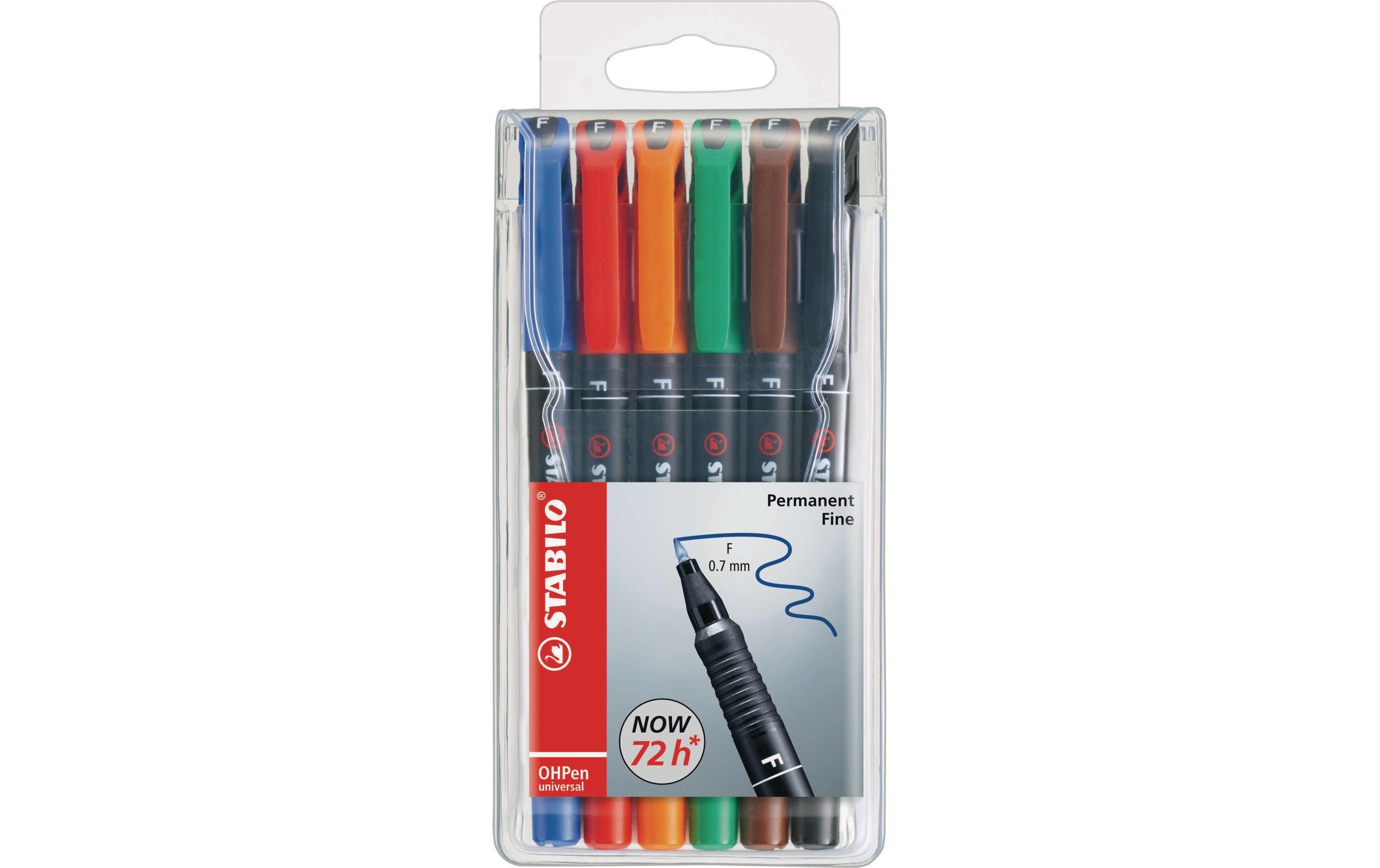 Folienstift OHPen universal F permanent 6 Stück, MehrfahrbigUniversell einsetzbare Faserschreiber, 6er Packung, diverse Farben