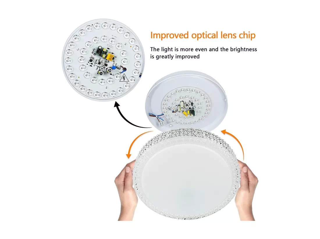 NETTLIFE Plafonnier LEDavec télécommande à intensité variable 18W, diamètre 30cm, ciel étoilé en cristal moderne, adapté pour chambre à coucher, salon