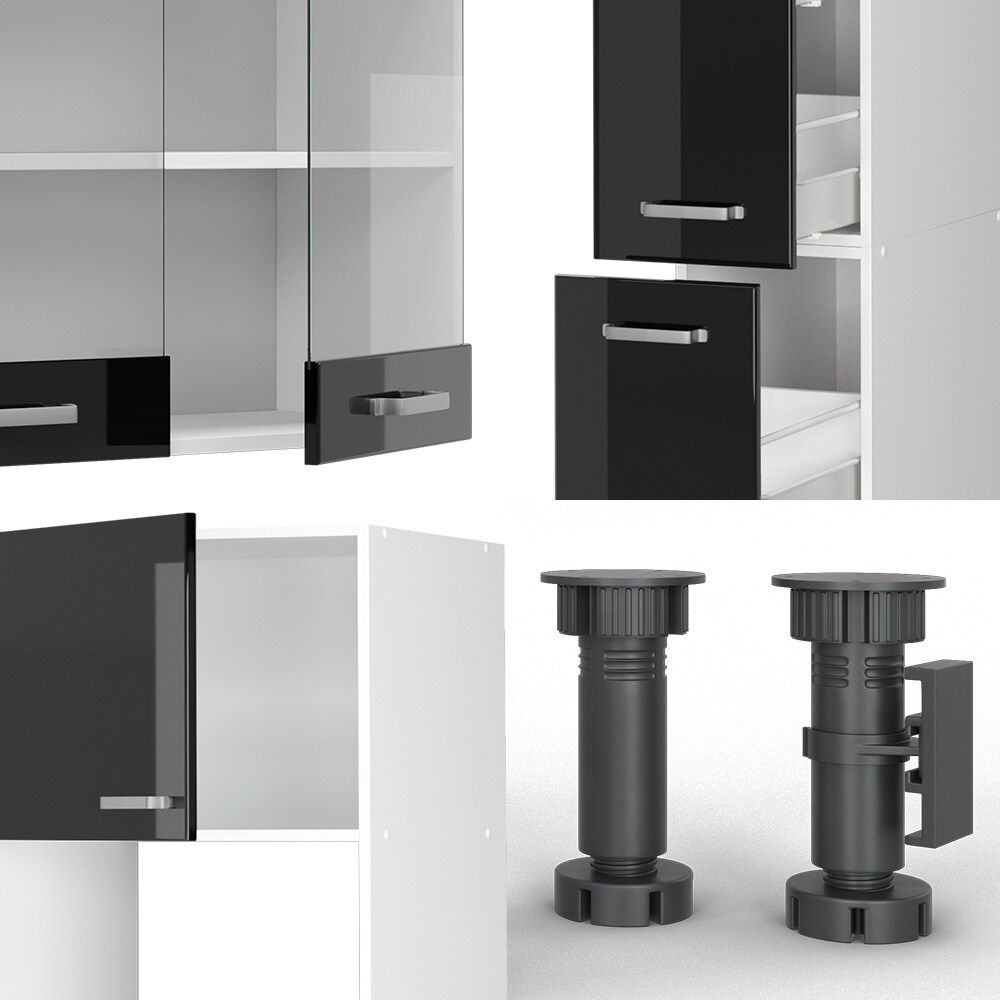 Vicco Küchenzeile R-Line Solid Weiß Schwarz 350 cm Arbeitsplatte modern Küchenschränke Küchenmöbel