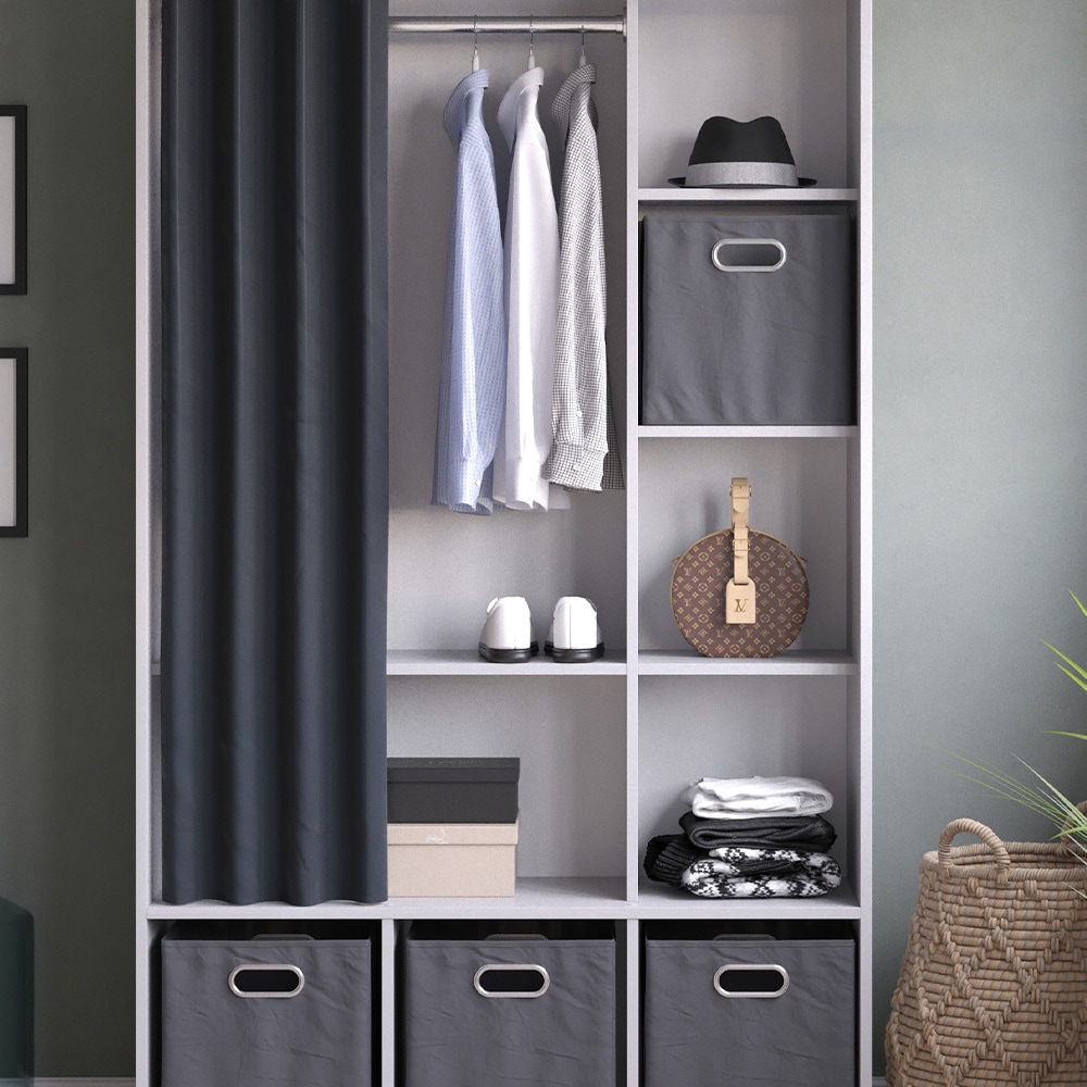 Vicco Kleiderschrank Schlafzimmerschrank Garderobe Luigi Hellgrau Faltbox 106 x 178 cm modern Schrankregal Organizer Vorhang Kleiderstange Fächer Aufbewahrung Ablage