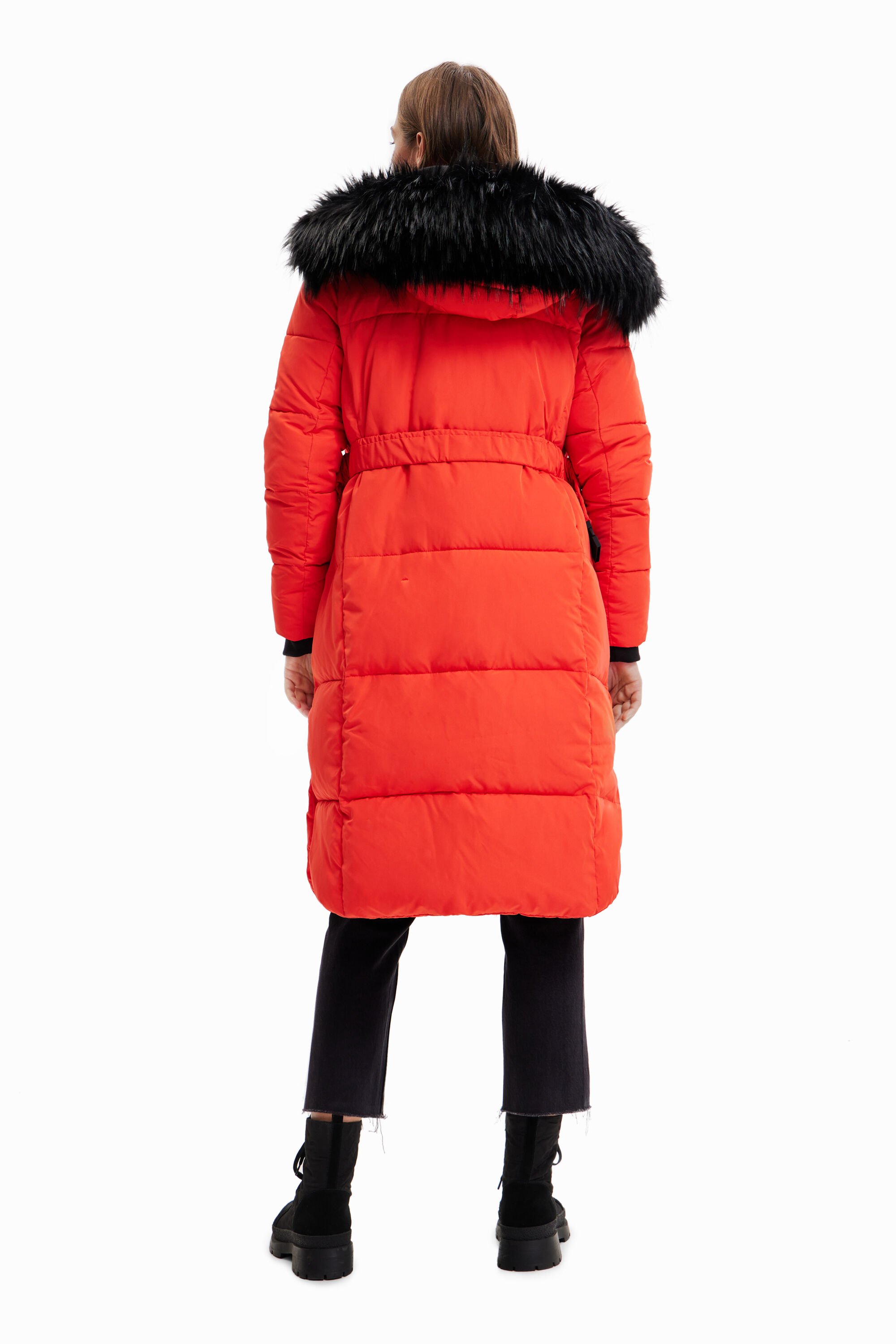 Long manteau matelassé ceinture