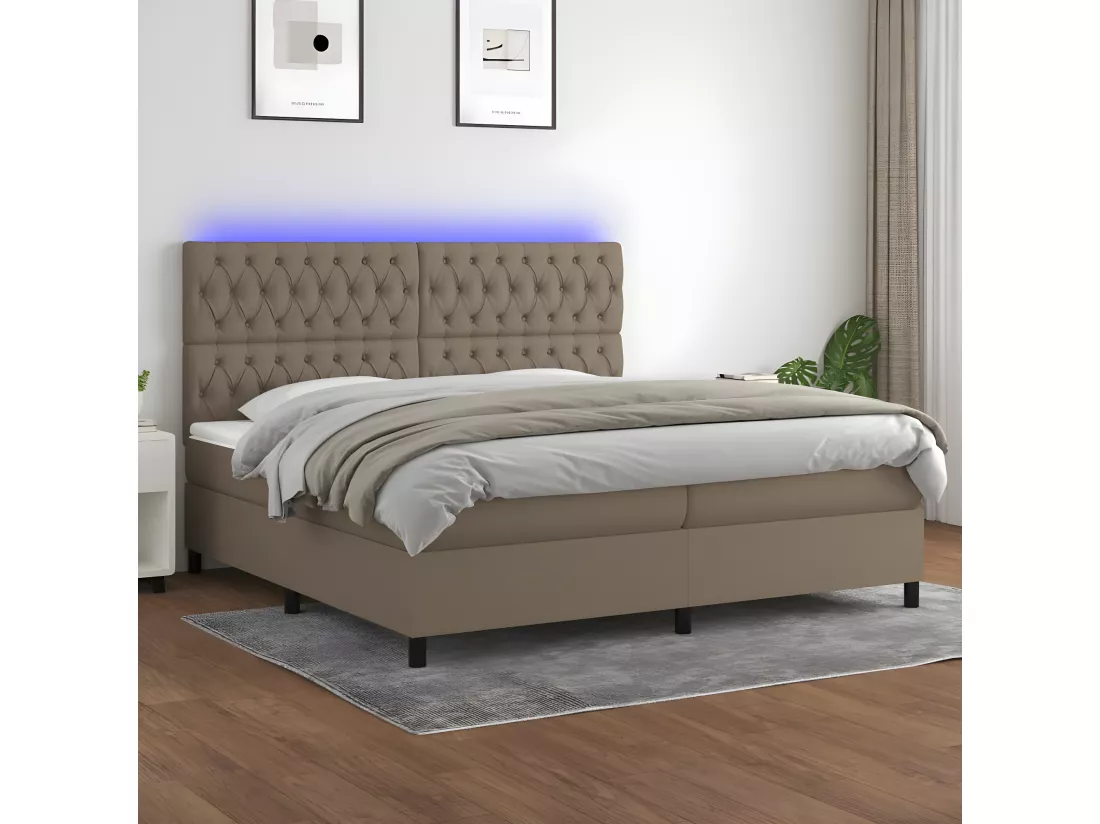 Sommier tapissier et matelas et LED Taupe 200x200 cm Tissu