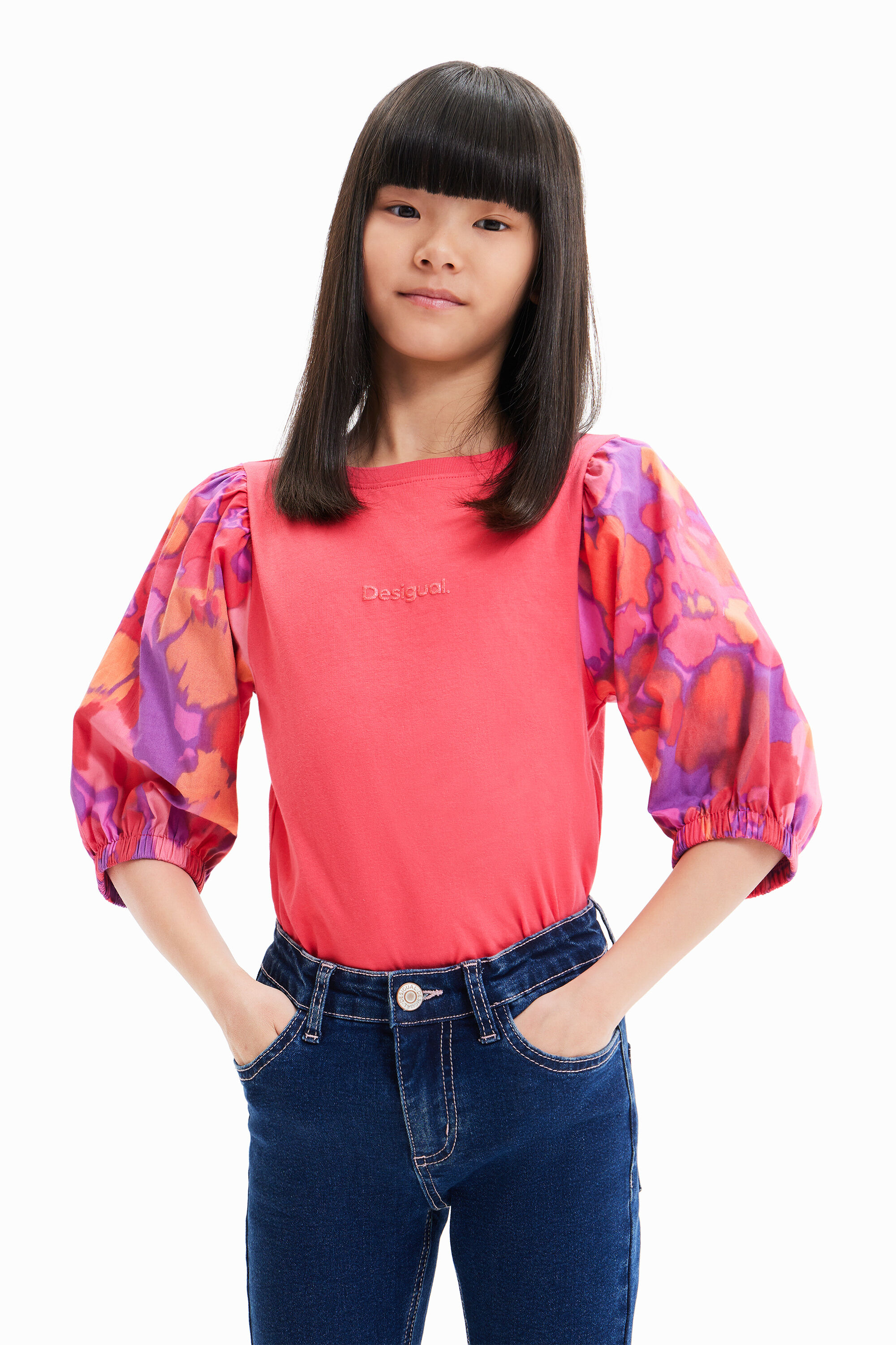 T-shirt froncé fleurs