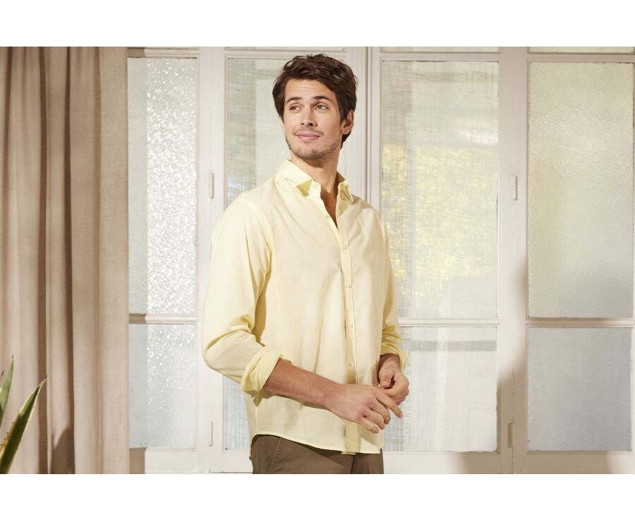 Chemise coton lin jaune pâle unie - SILBERT