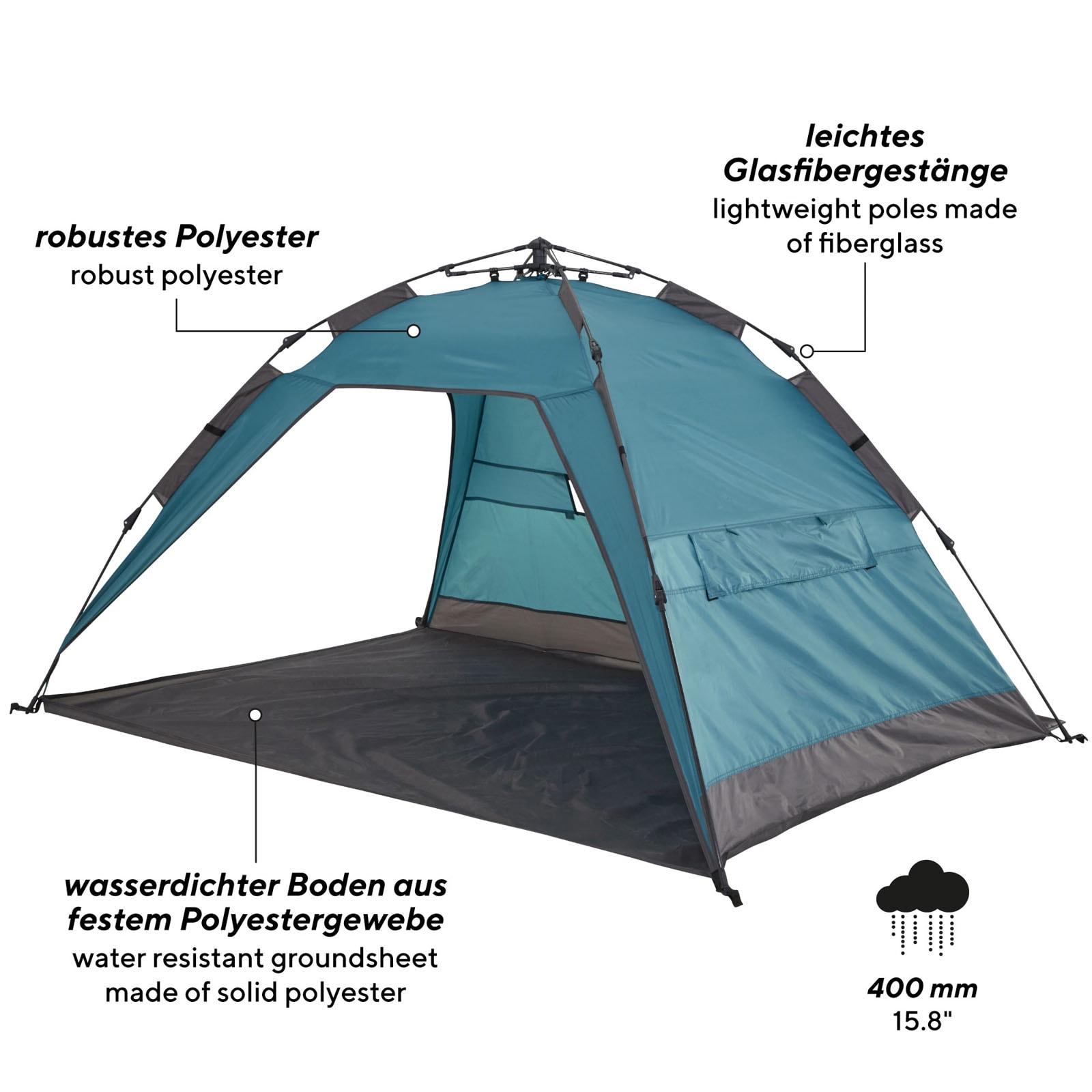 UQUIP Automatik Strandmuschel Buzzy Strandzelt Reise XL Wind Sonnen Schutz UV50+ Farbe: petrol