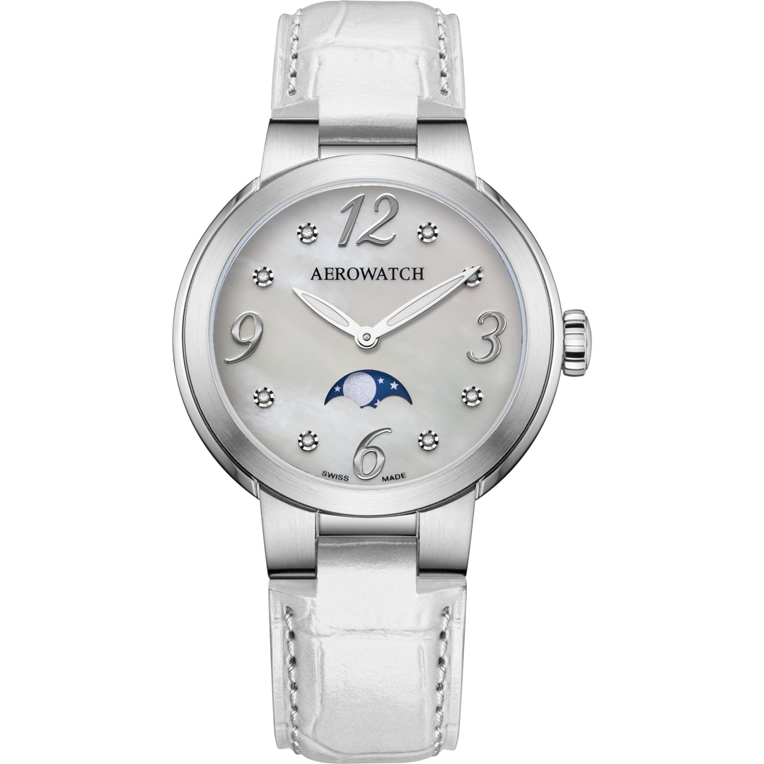 Aerowatch Harmonie Lady Moon Phase Weiss 35mm