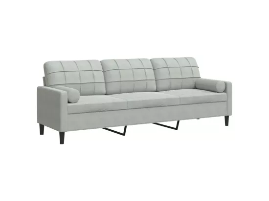 Canapé 3 places avec oreillers gris clair 210 cm velours