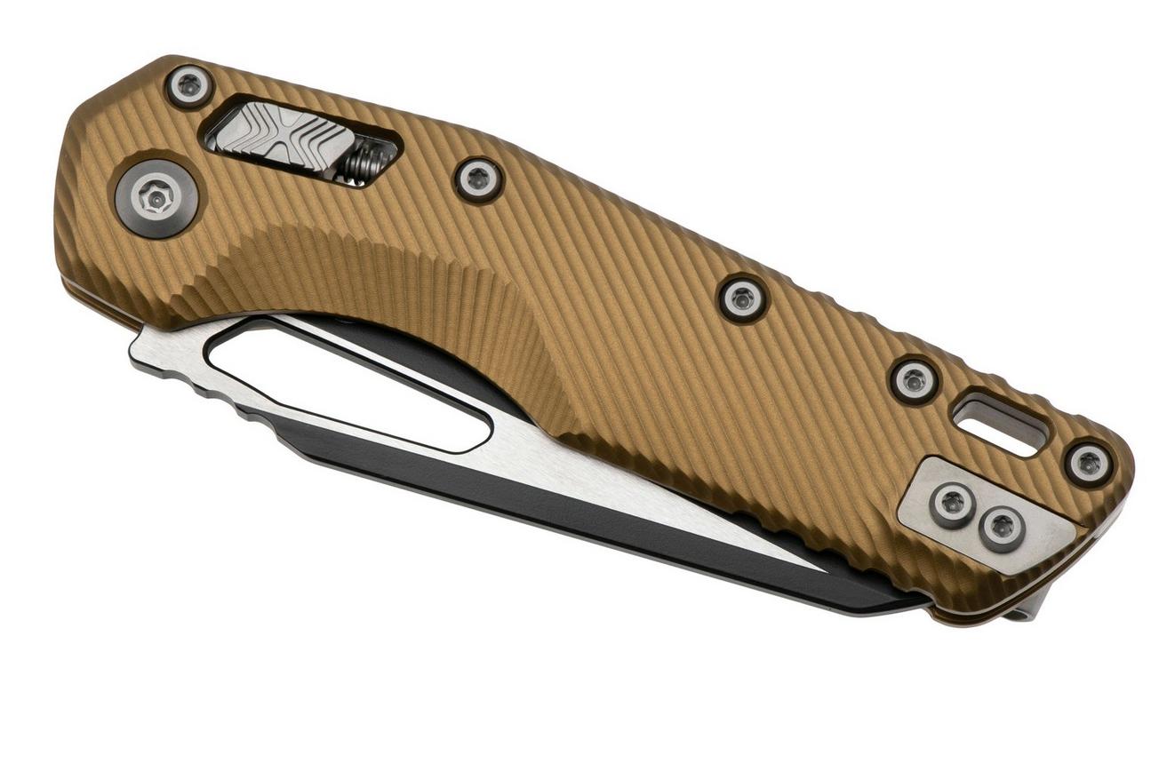 Microtech MSI Standard Issue 210-1FLTA, Two Tone Black M390MK, Fluted Tan Aluminum zakmes
