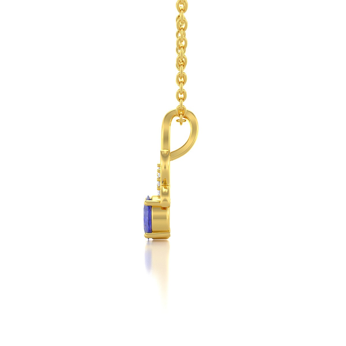 Collier Pendentif ADEN Or 585 Jaune Tanzanite et Diamants Chaine Or 585 incluse 0.75grs