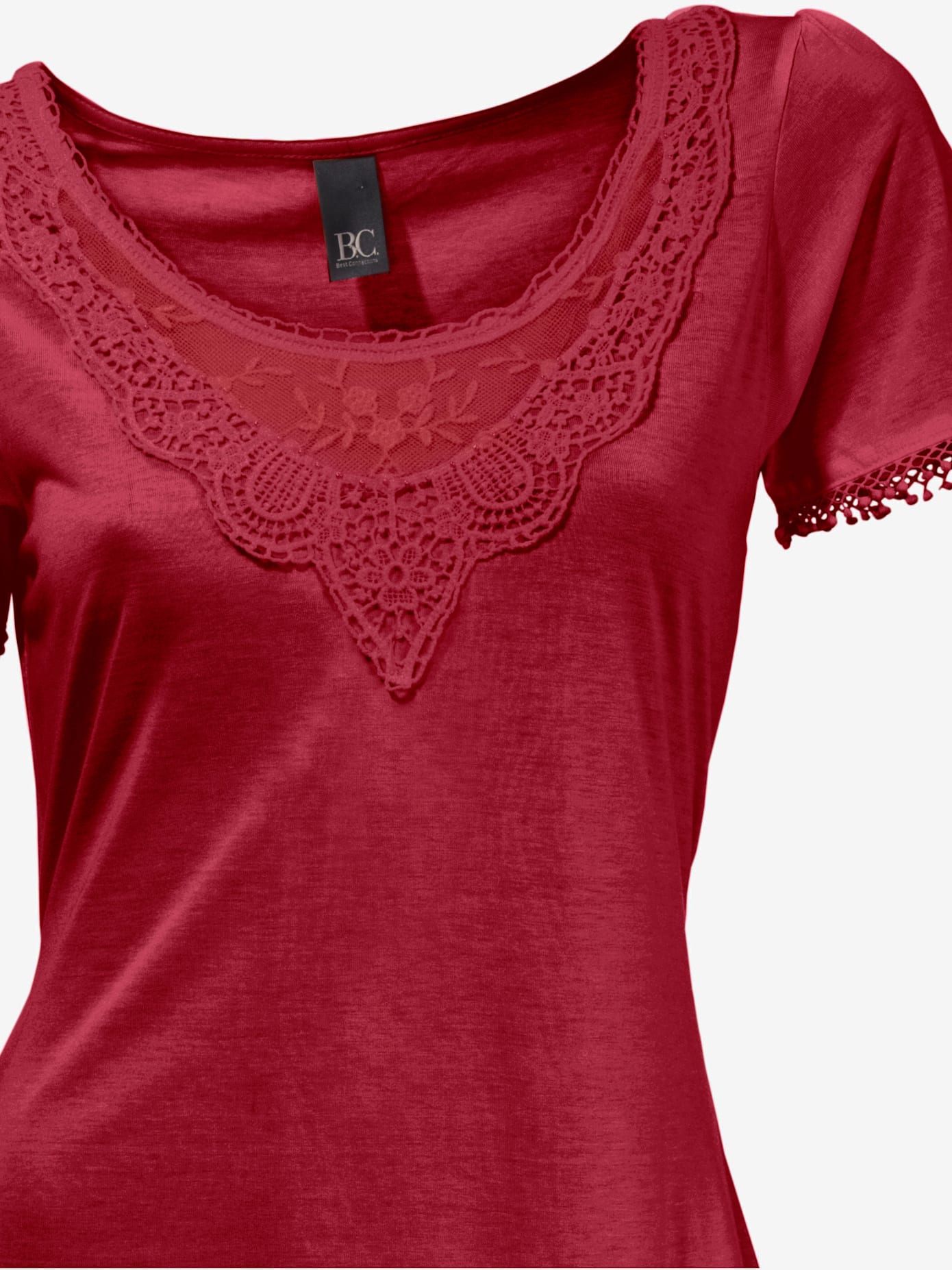 T-shirt long superbes détails en dentelle à l'encolure