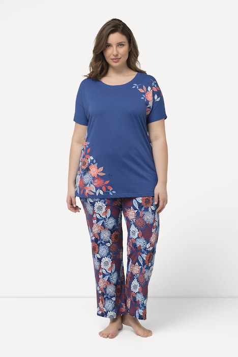 Pyjama, Blüten, Oversized, Rundhals, Halbarm