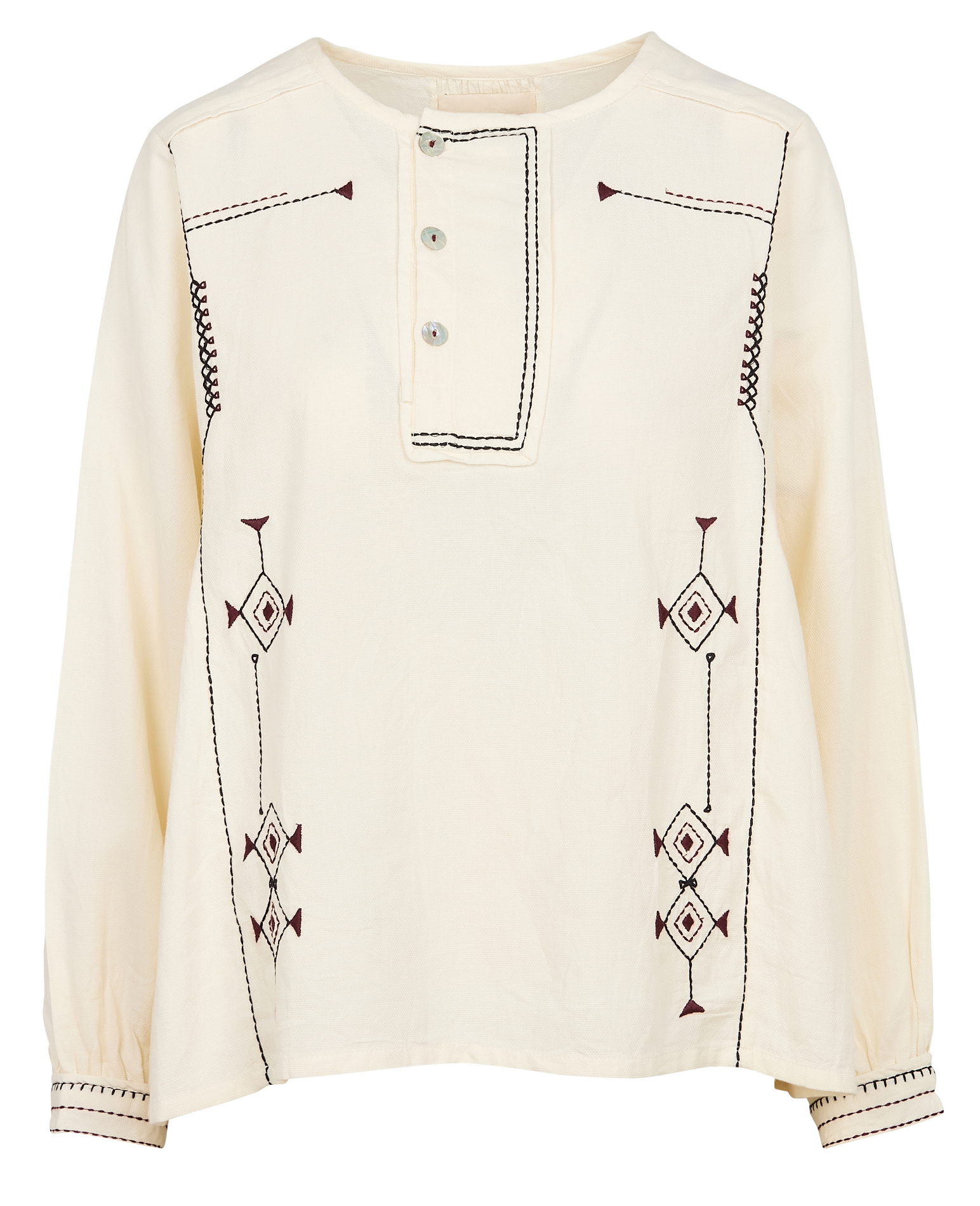 JUDE - Blouse col rond droite en coton brodé | Beige