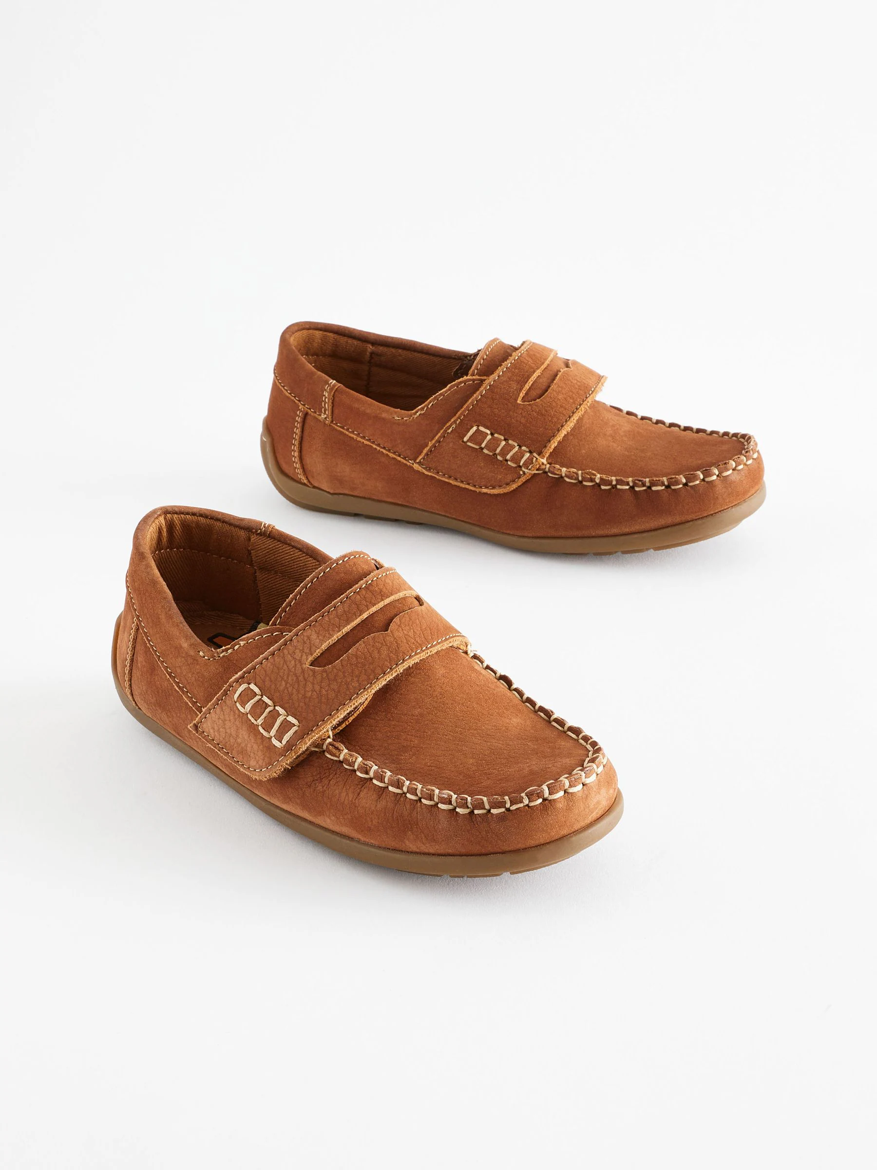 Lichtbruin - Leren pennyloafers met klittenbandsluiting