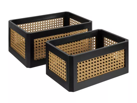 Lot de 2 Caisses de rangement Cagettes en bois et cannage