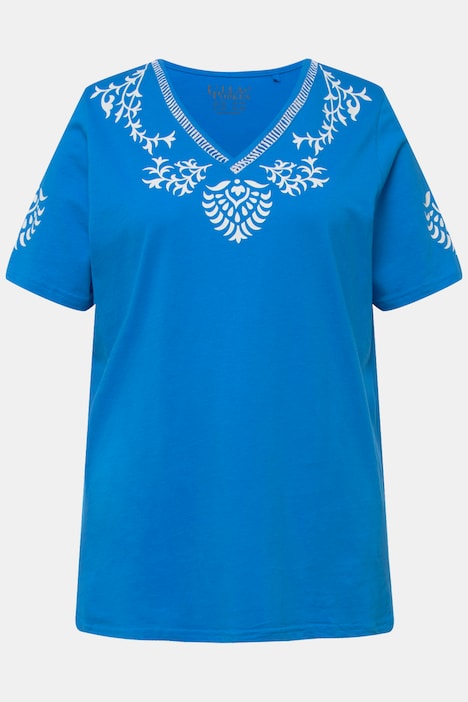Pyjama, floraler Druck, V-Ausschnitt, Halbarm
