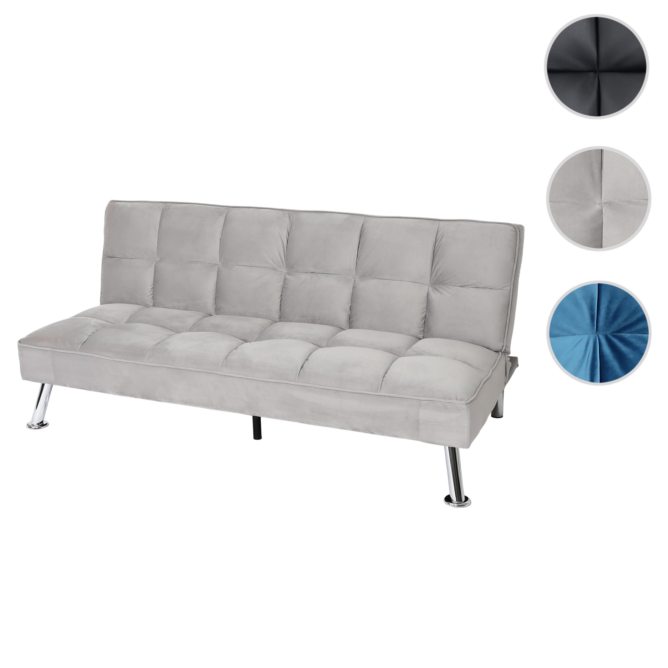 Sofa MCW-K21, Klappsofa Couch Schlafsofa, Nosagfederung Schlaffunktion Liegefläche 181x107cm ~ Samt, grau