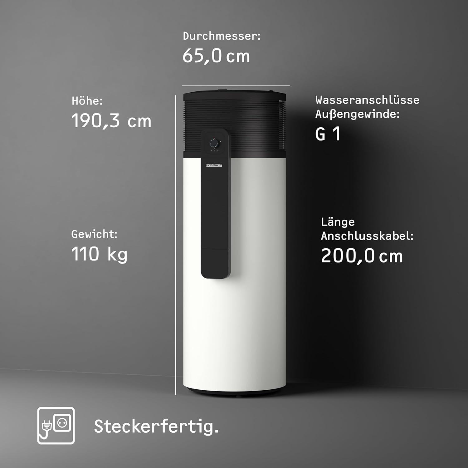 STIEBEL ELTRON Wärmepumpe Warmwasser WWK-I 300 Plus, mit Stecker 230V, 300 Liter, intuitive Bedienung, serienmäßige Schnittstelle für Photovoltaik-Anlagen, Energieklasse A++ (Profil XL), 204481
