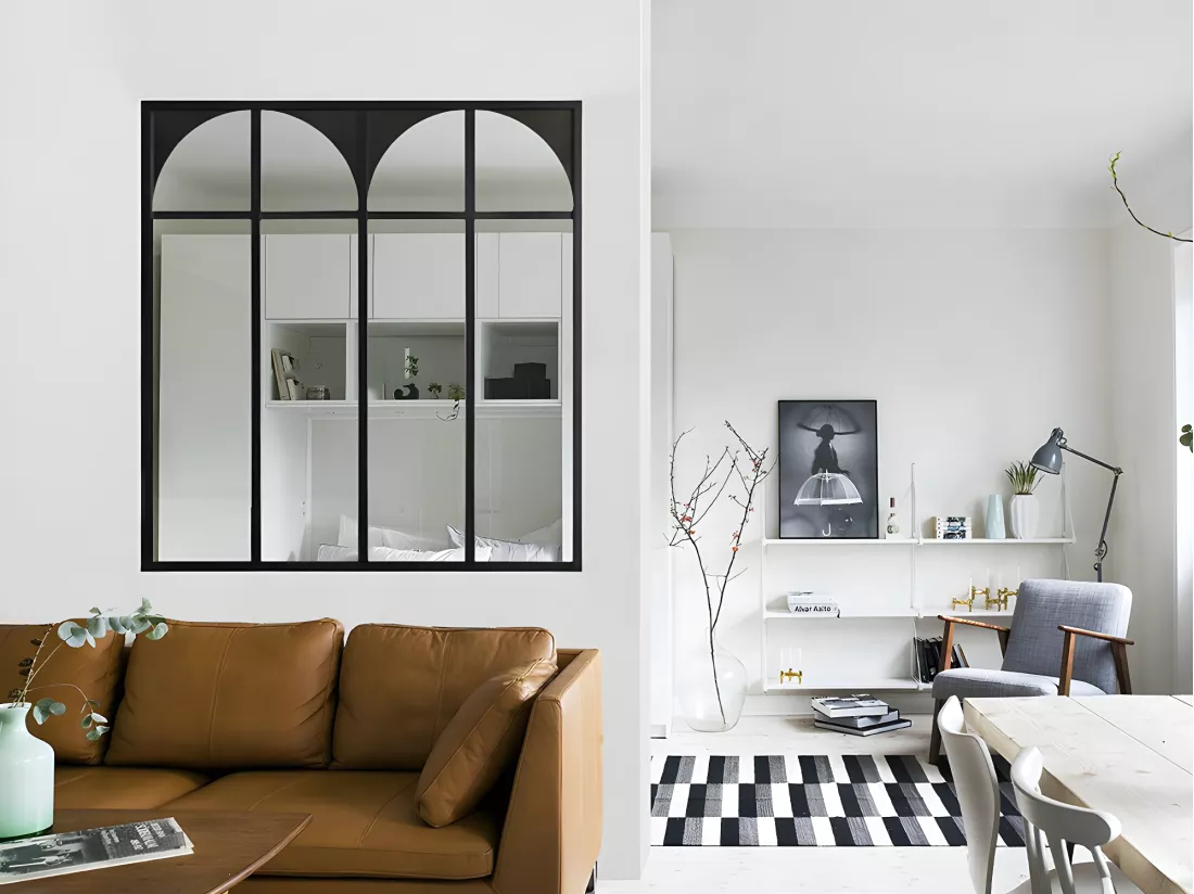 Verrière atelier art déco en aluminium thermolaqué 120x130 cm - Noir - ARCADEA