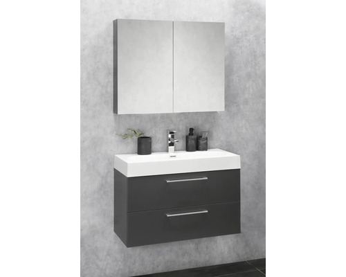 Badkamermeubelset Differnz Somero BxHxD 80 x 120 x 38 cm, antraciet fronten, met witte gegoten mineraalwastafel