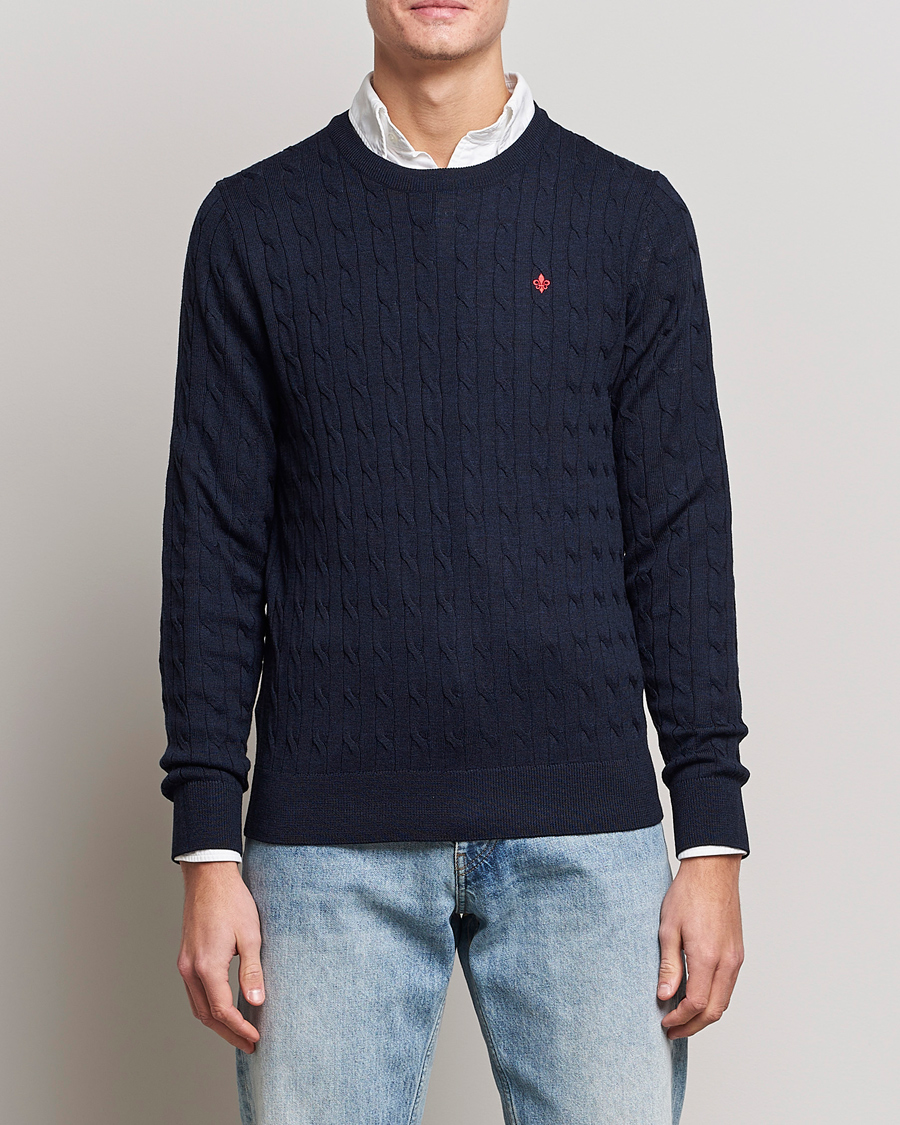 Morris Merino Cable O-Neck Navy