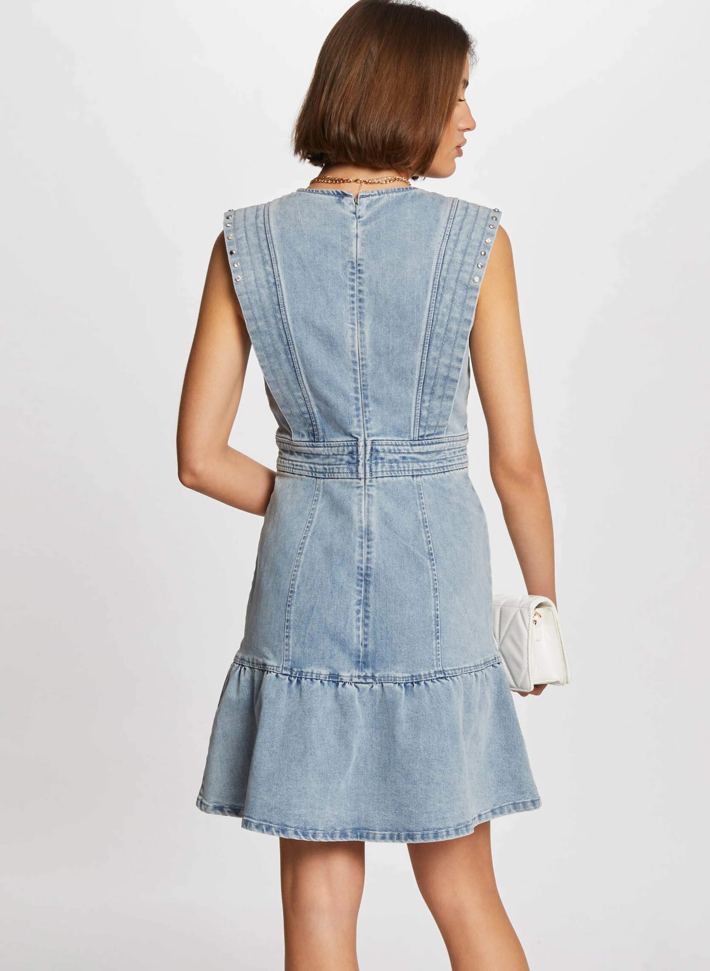 RAQUA - Robe courte col V en jean | Bleu