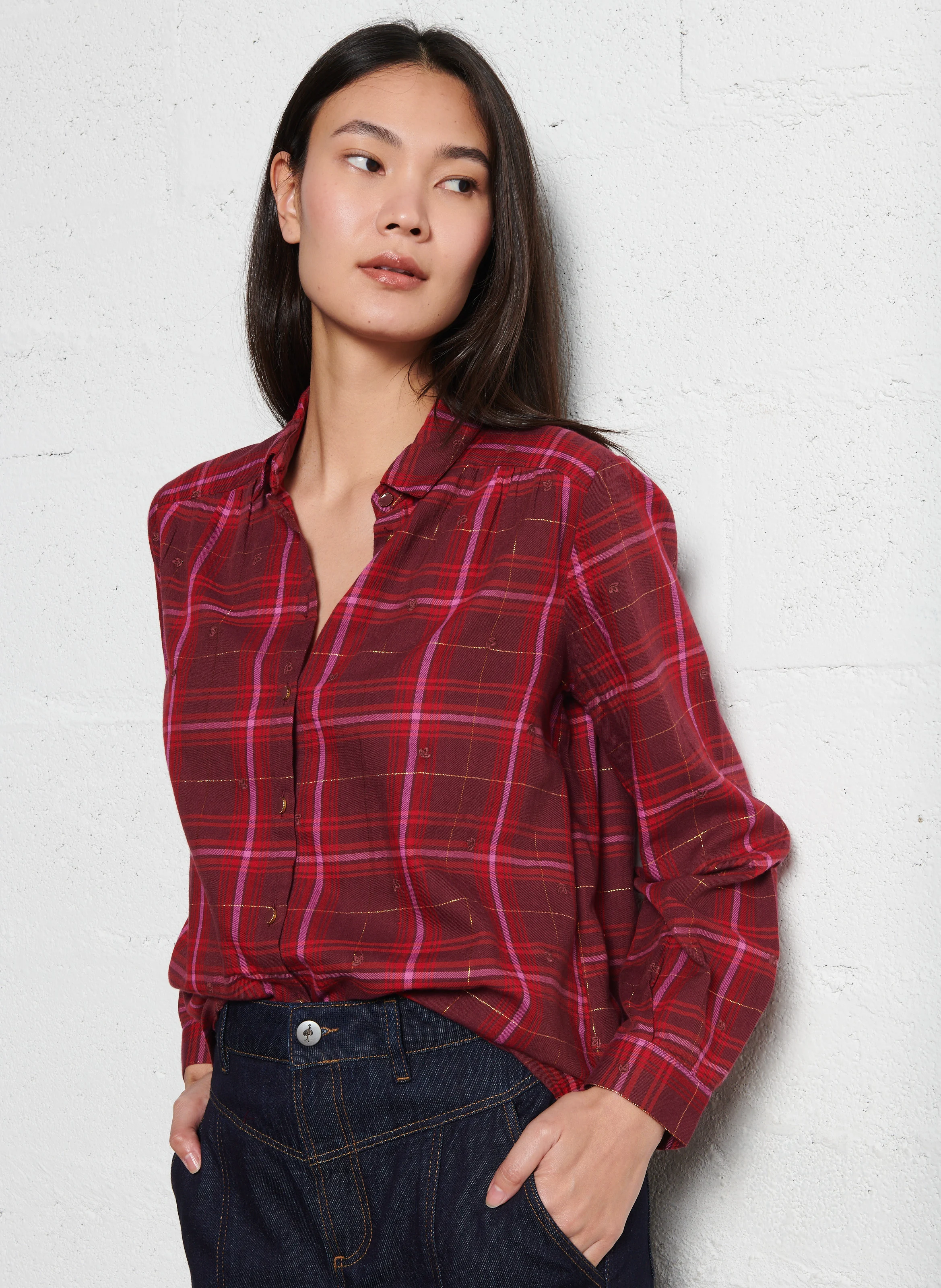 CONNIE - Chemise col classique en coton mélangé | Rouge