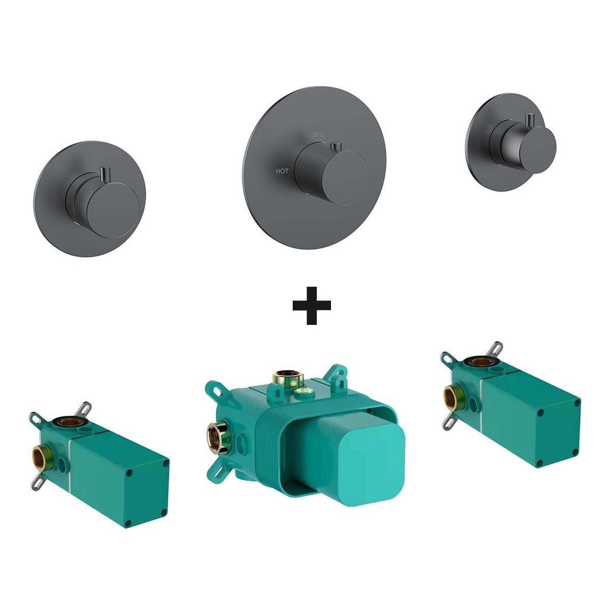 Mueller Ferro complete 2-wegs inbouwthermostaat verouderd ijzer - gunmetal