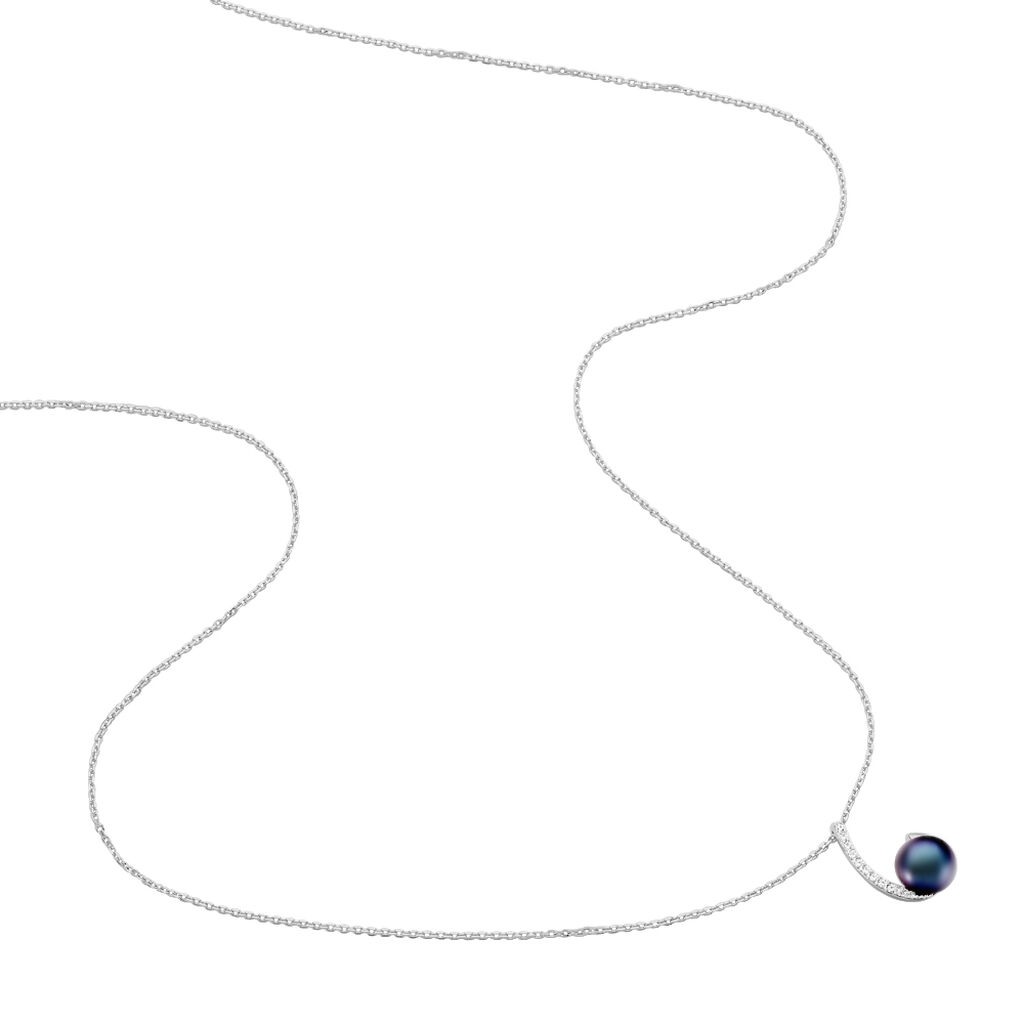 Collier Anais Or Blanc Perle De Culture Et Oxyde De Zirconium