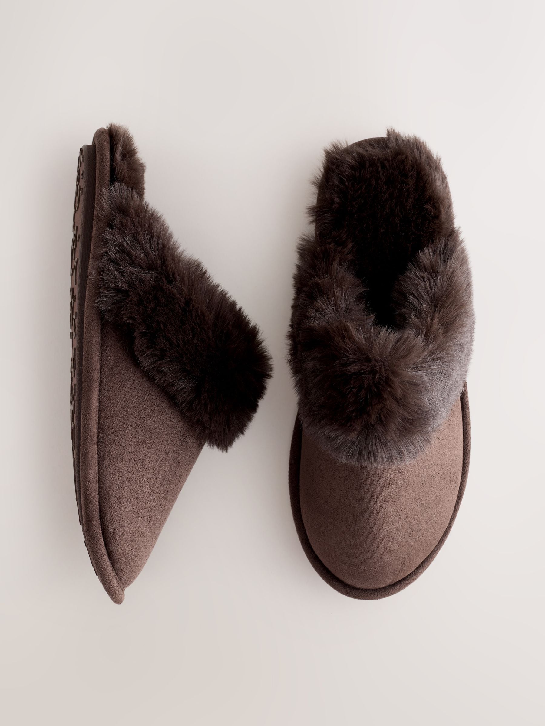 Chocoladebruin - Faux Fur Suede Mule Slippers